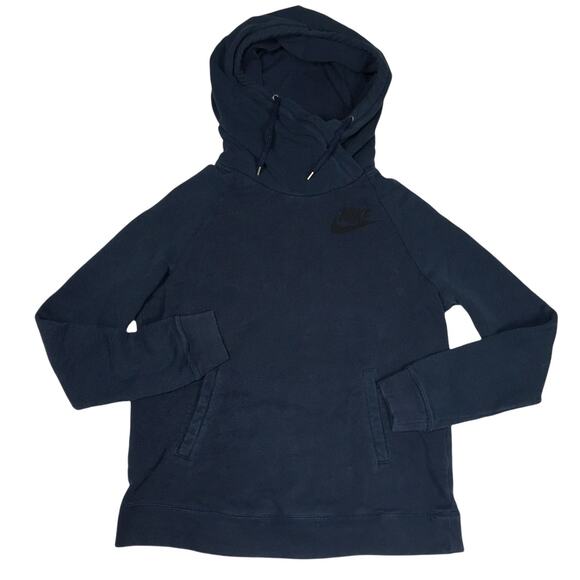 Nike Sportswear Funnel Neck Hoodie Sweatshirt Long Sleeve Pullover XL Navy Blue - Picture 1 of 10
